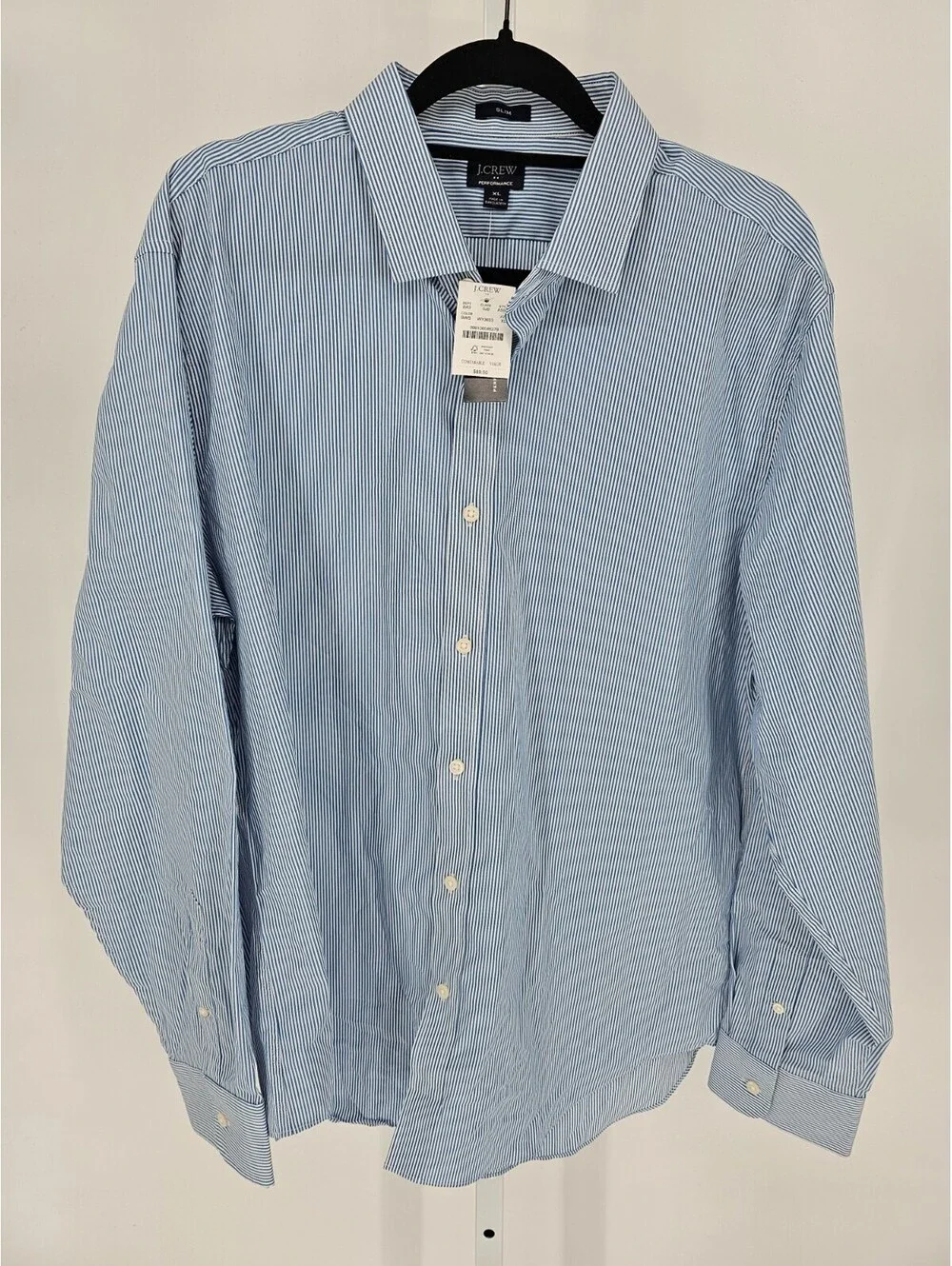 J Crew Performance Men Sz XL Logn Sleeve Button Up Dress Shirt Slim Fit Blue NEW
